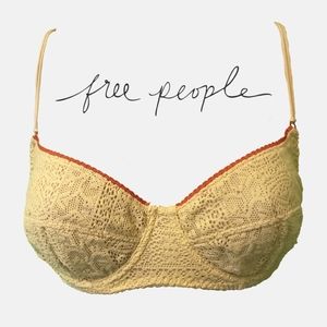 Free People Cheeky Lace Yellow Coral Trim Bra